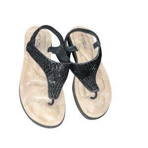 Annie comfort beaded black sandals thong 10 wide 10w